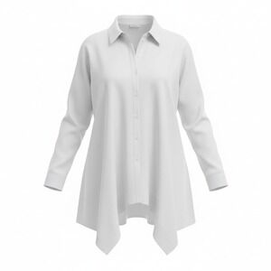 Comfy USA Women White Sharkbite Hem Button Down Shirt Cotton Blend Office L